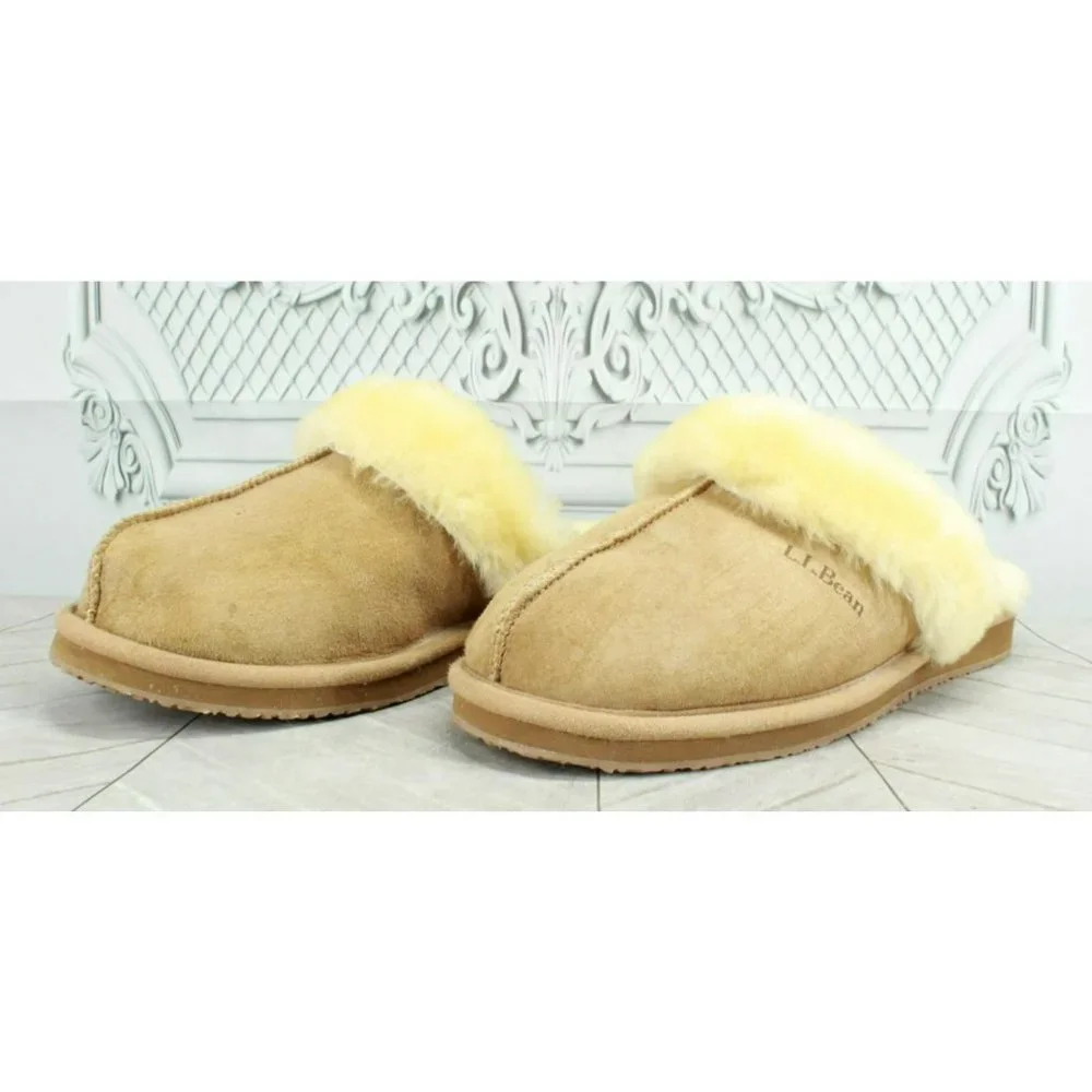LL Bean Brown Suede Slip On Shearling Lined Clogs Slippers Size 9 M - Picture 2 of 10